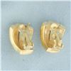 Image 3 : Textured Fan Design J Hoop Earrings in 14k Yellow Gold