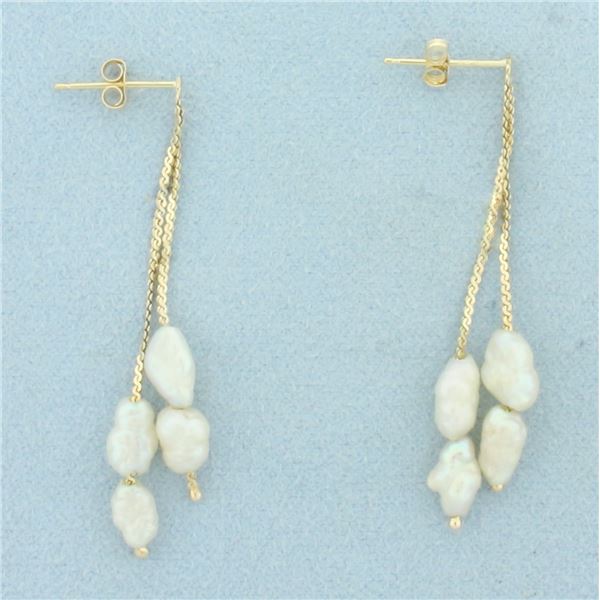 Baroque Pearl Dangle Earrings in 14k Yellow Gold