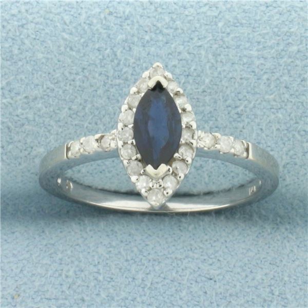 Sapphire and Diamond Halo Ring in 14k White Gold