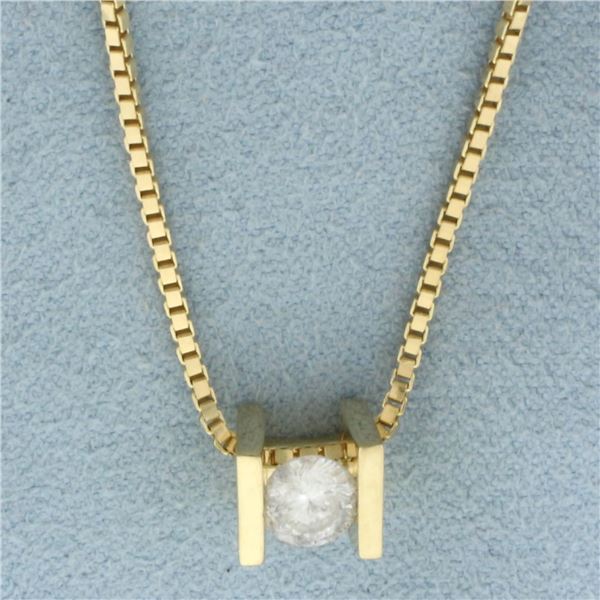 Bar Tension Set Solitaire Diamond Necklace in 14k Yellow Gold
