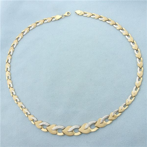 Heart Link Necklace in 10k Yellow and White Gold