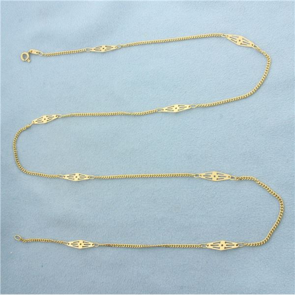 24 Inch Italian Curb Link Station Chain Necklace in 18k Yellow Gold