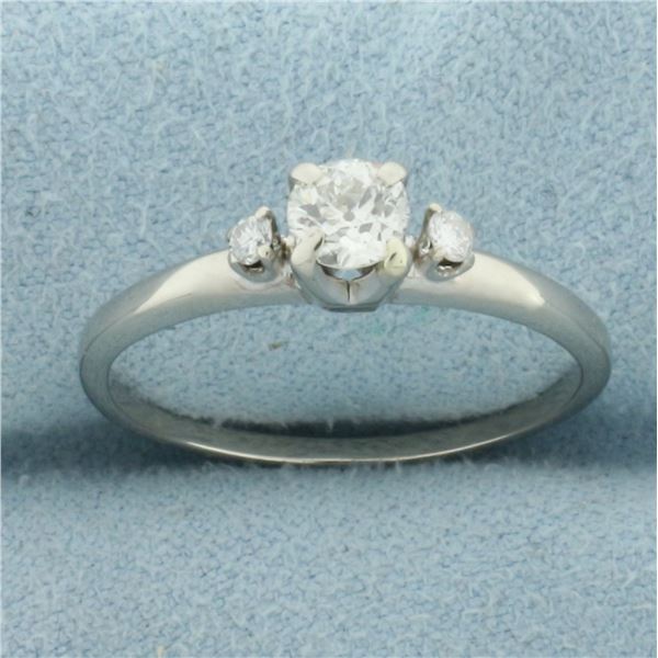 Antique Old European Three Stone Diamond Engagement Ring in 14k White Gold