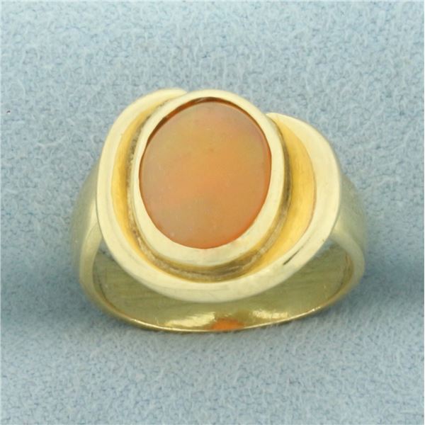 Vintage Fire Opal Solitaire Ring in 14k Yellow Gold