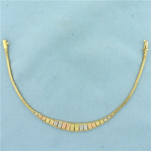 Italian Tri-Color Bar Link Bracelet in 14k Yellow, White, and Rose Gold