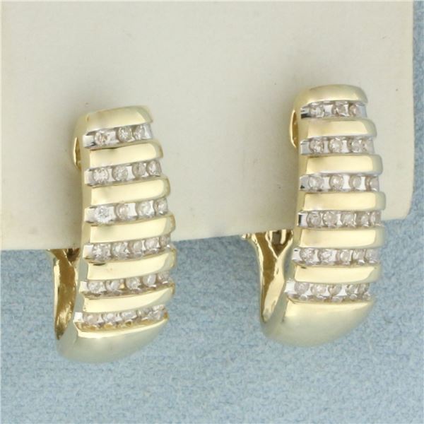 Diamond J-Hoop Earrings in 14k Yellow Gold