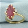 Image 2 : Vintage Marquise Lab Ruby and Diamond Ring in 14k Yellow Gold