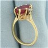 Image 3 : Vintage Marquise Lab Ruby and Diamond Ring in 14k Yellow Gold