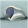 Image 2 : Pear Lab Sapphire Ring in 14k White Gold