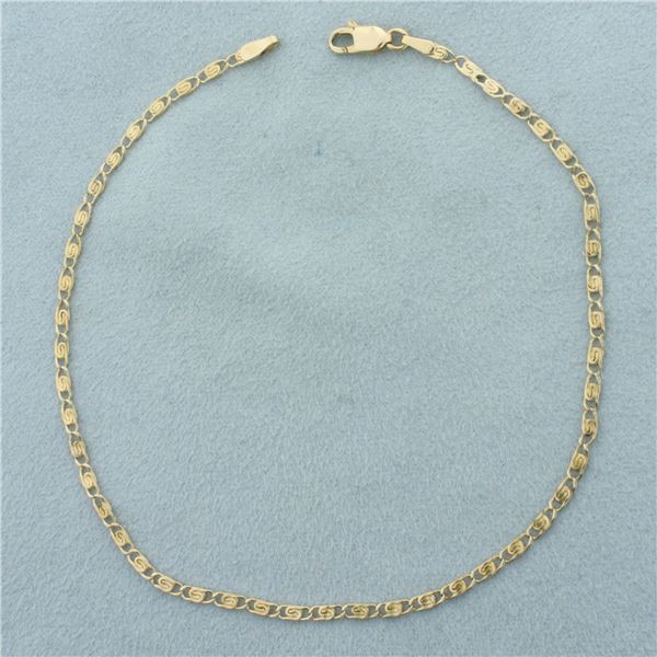 Paperclip Scroll Link Anklet in 14k Yellow Gold