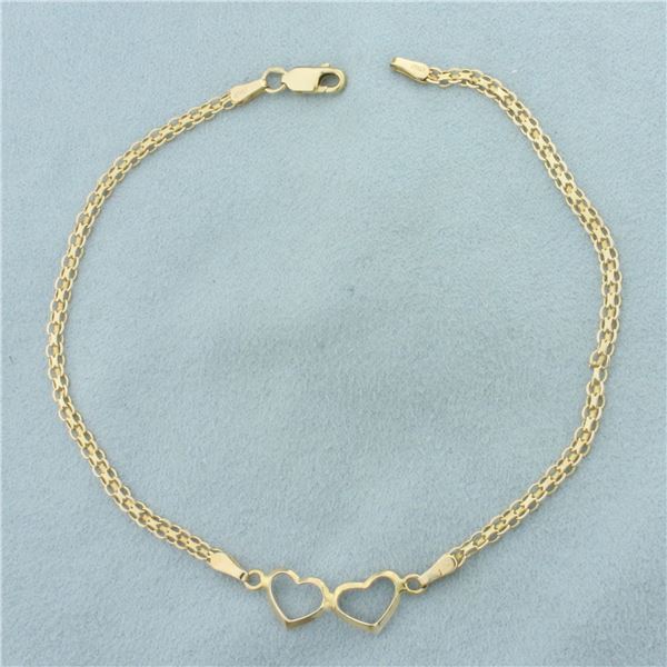 Heart Bismark Link Anklet in 14k Yellow Gold
