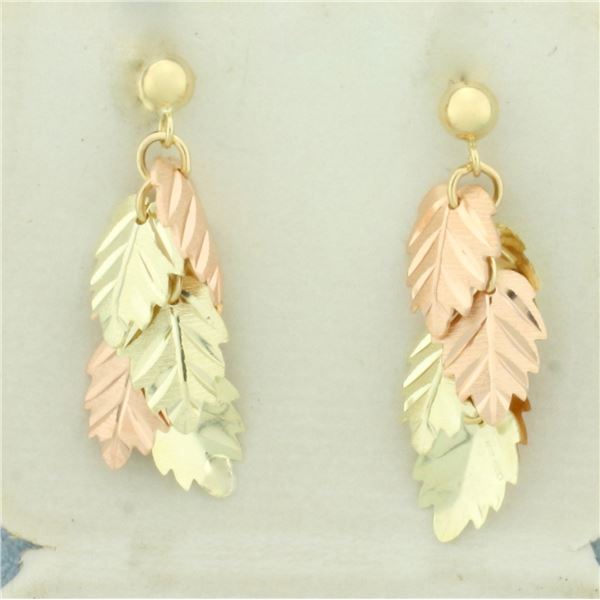 Leaf Dangle Earrings in 14k Yellow and Rose Gold
