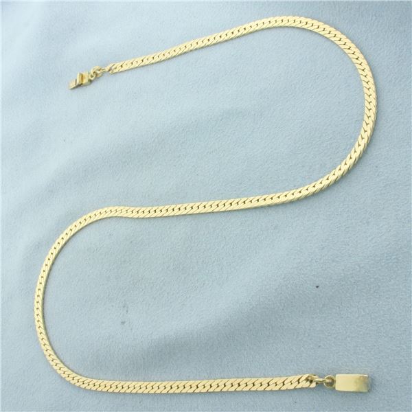 15.5 Inch Choker Herringbone Link Chain Necklace  in 14k Yellow Gold