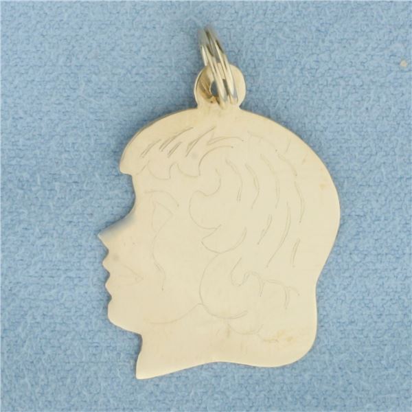 Engravable Girl Silhouette Charm in 14k Yellow Gold