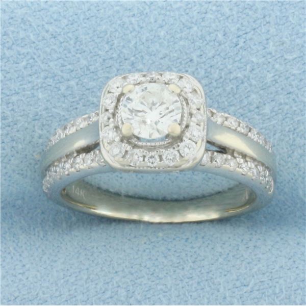 Diamond Halo Engagement Ring in 14k White Gold
