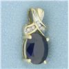 Image 1 : Lab Sapphire and Diamond Pendant in 10k Yellow Gold
