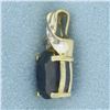 Image 2 : Lab Sapphire and Diamond Pendant in 10k Yellow Gold