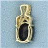 Image 3 : Lab Sapphire and Diamond Pendant in 10k Yellow Gold