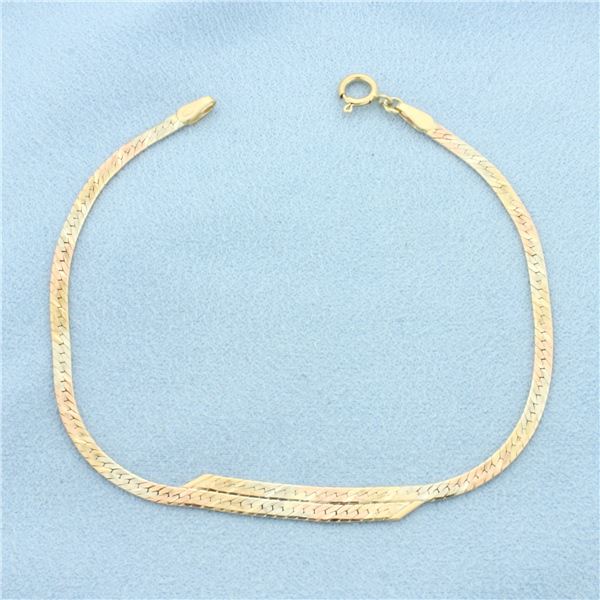 Italian Tri-Color Herringbone Link Bracelet in 14k Yellow, Rose, and White Gold