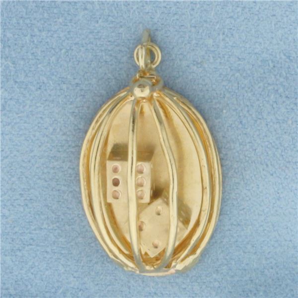 Dice in a Cage Charm or Pendant in 14k Yellow Gold
