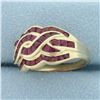 Image 2 : Vintage Ruby Wave Design Ring in 10k Yellow Gold