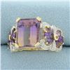 Image 2 : Ametrine and Diamond Statement Ring in 10k Yellow Gold