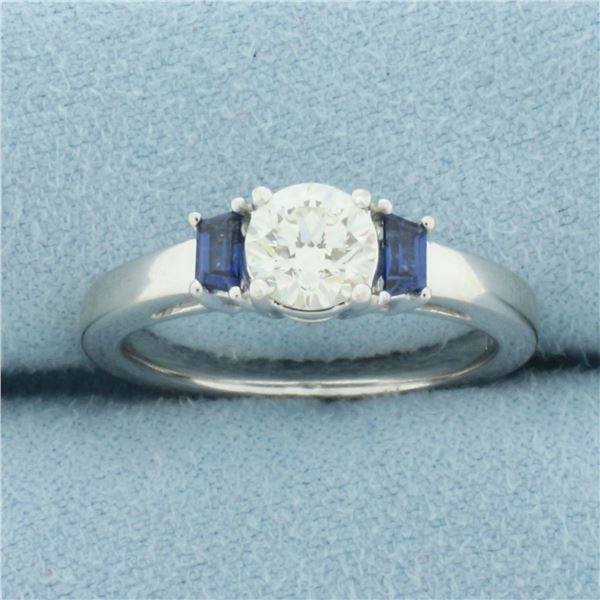 Diamond and Sapphire Three Stone Ring in 14k White Gold