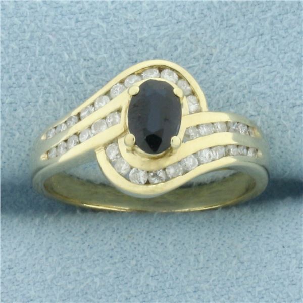 Sapphire and Diamond Bypass Ring in 14k Yellow Gold