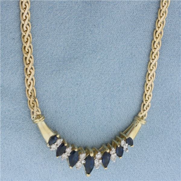 Sapphire and Diamond Necklace in 14k Yellow Gold