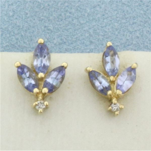 Tanzanite and Diamond Earrings in 10k Yellow Gold