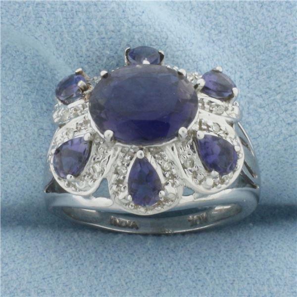 Tanzanite and Diamond Statement Ring in 10k White Gold