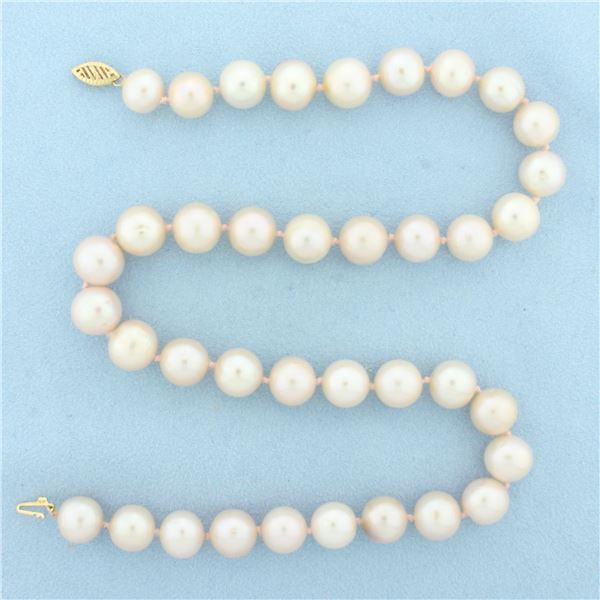 Pink Cultured Akoya Pearl Strand Necklace in 14k Yellow Gold
