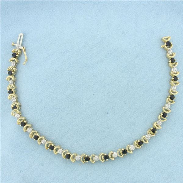 Sapphire and Diamond Tennis Bracelet in 10K Yellow Gold