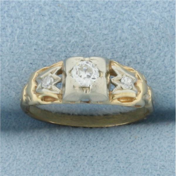 Antique Old European Cut Diamond Ring in 14k Yellow Gold