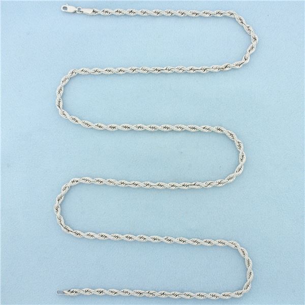 Mens 24 Inch Rope Link Chain Necklace in 14k White Gold