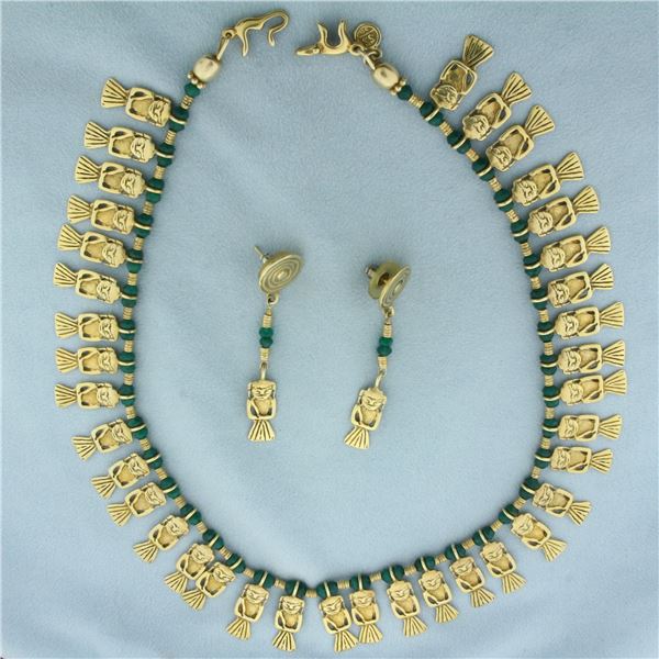 Stella Sarmiento Women Tribute Necklace and Earring Set in Gold Plated Sterling Silver