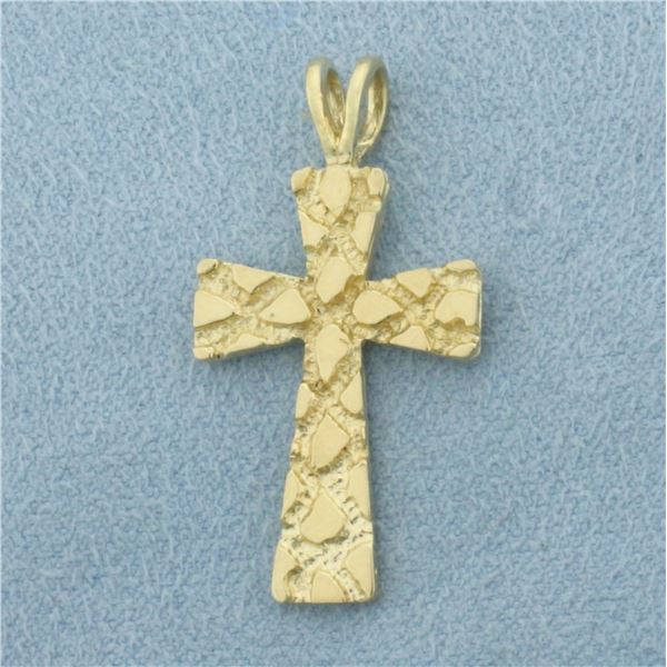 Nugget Style Cross Pendant in 14k Yellow Gold