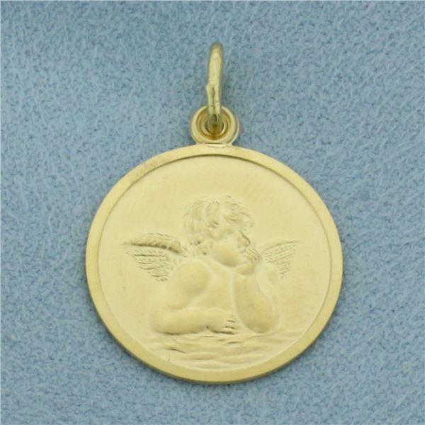Cherub Angel Medallion Charm in 14k Yellow Gold