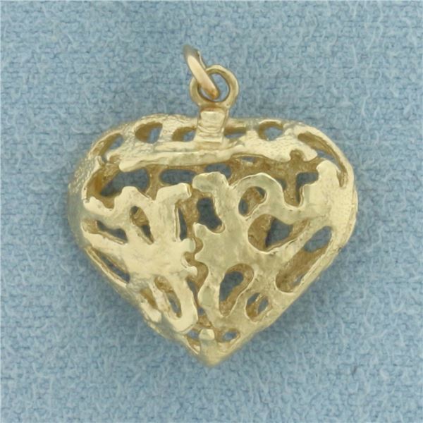 3D Filigree Heart Charm or Pendant in 10k Yellow Gold