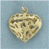Image 1 : 3D Filigree Heart Charm or Pendant in 10k Yellow Gold