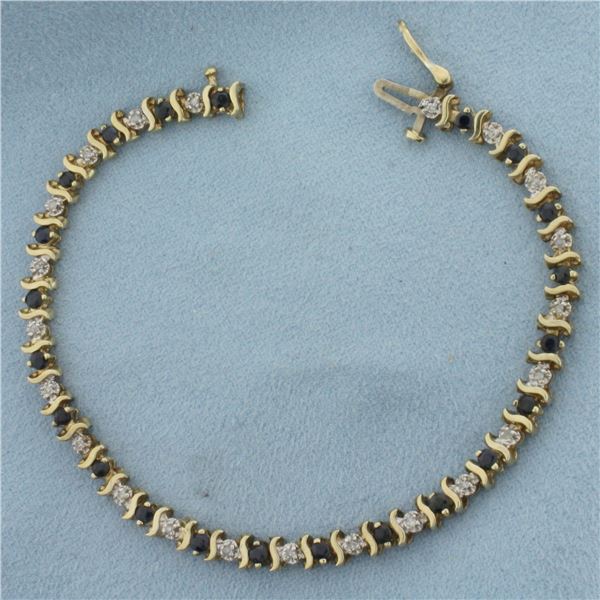 Sapphire and Diamond Bracelet in 10K Yellow Gold