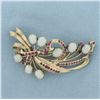 Image 1 : Ruby and Opal Brooch Pin in 14k Yellow Gold