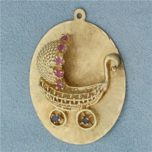 Vintage Large Engravable Baby Buggy Stroller Pendant or Charm in 14K Yellow Gold