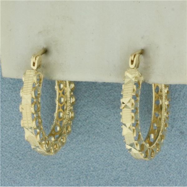 Diamond Cut Hoop Earrings in 14k Yellow Gold