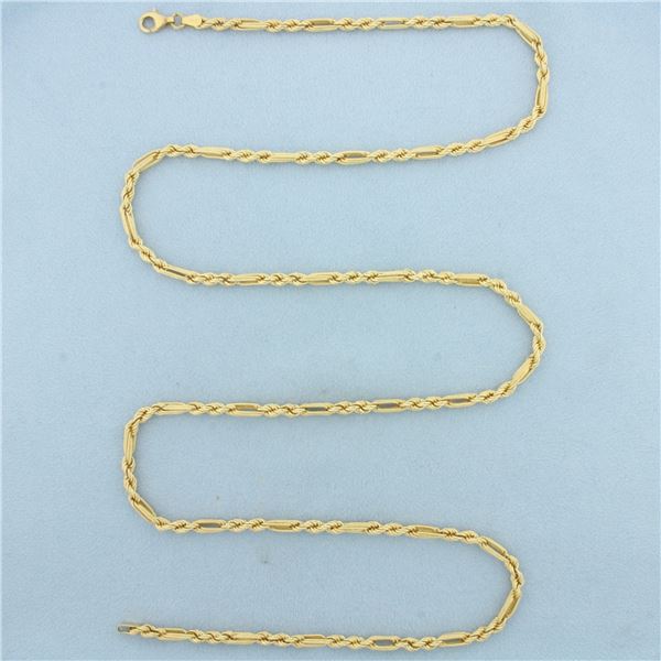 32 Inch Rope Figaro Link Chain Necklace in 18k Yellow Gold