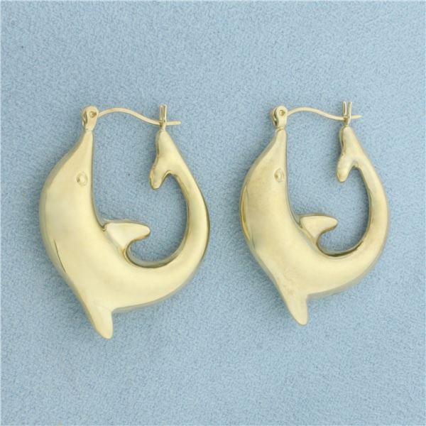 Dolphin Hoop Earrings in 10k Yellow Gold