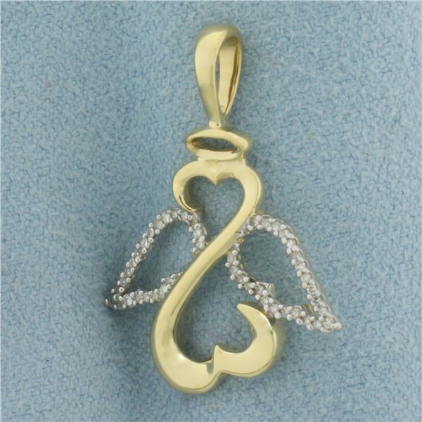 Diamond Open Hearts Angel Pendant in 14k Yellow Gold