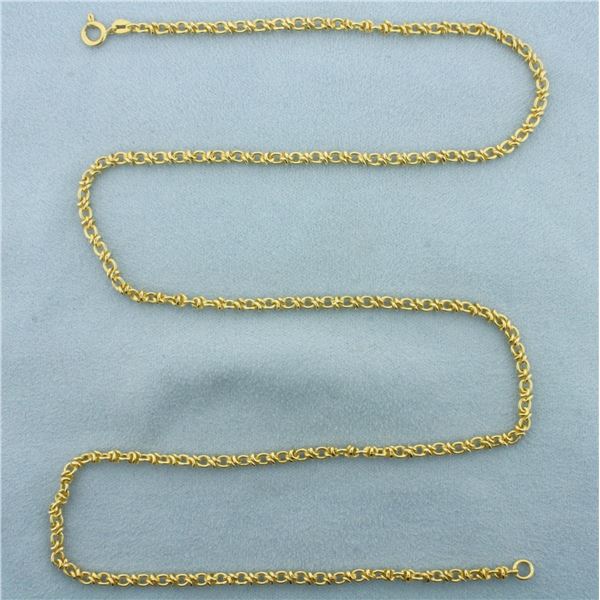 24 Inch Fancy Rolo Byzantine Link Chain Necklace in 18k Yellow Gold