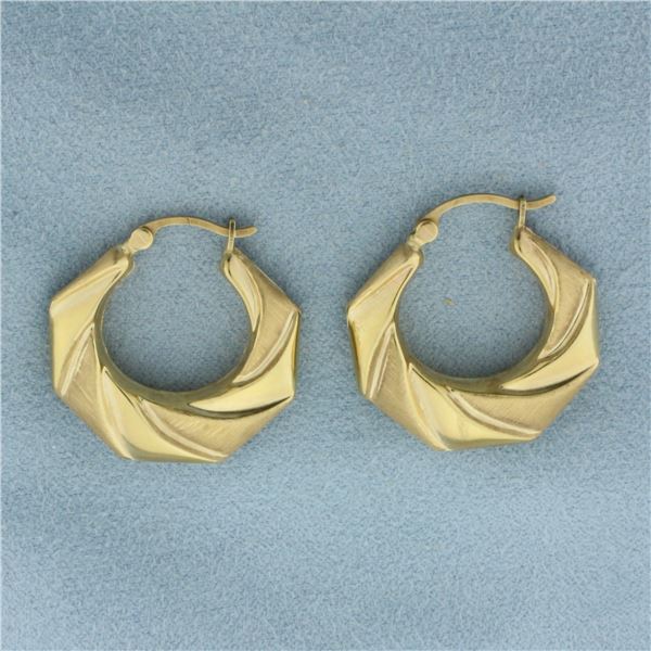 Matte and High Polish Finish Hoop Earrings in 14k Yellow Gold