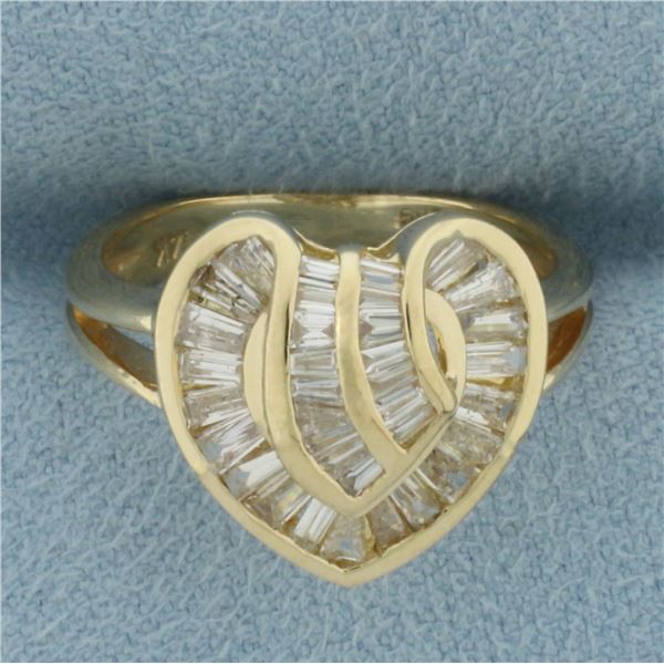 Baguette Diamond Heart Ring in 14K Yellow Gold